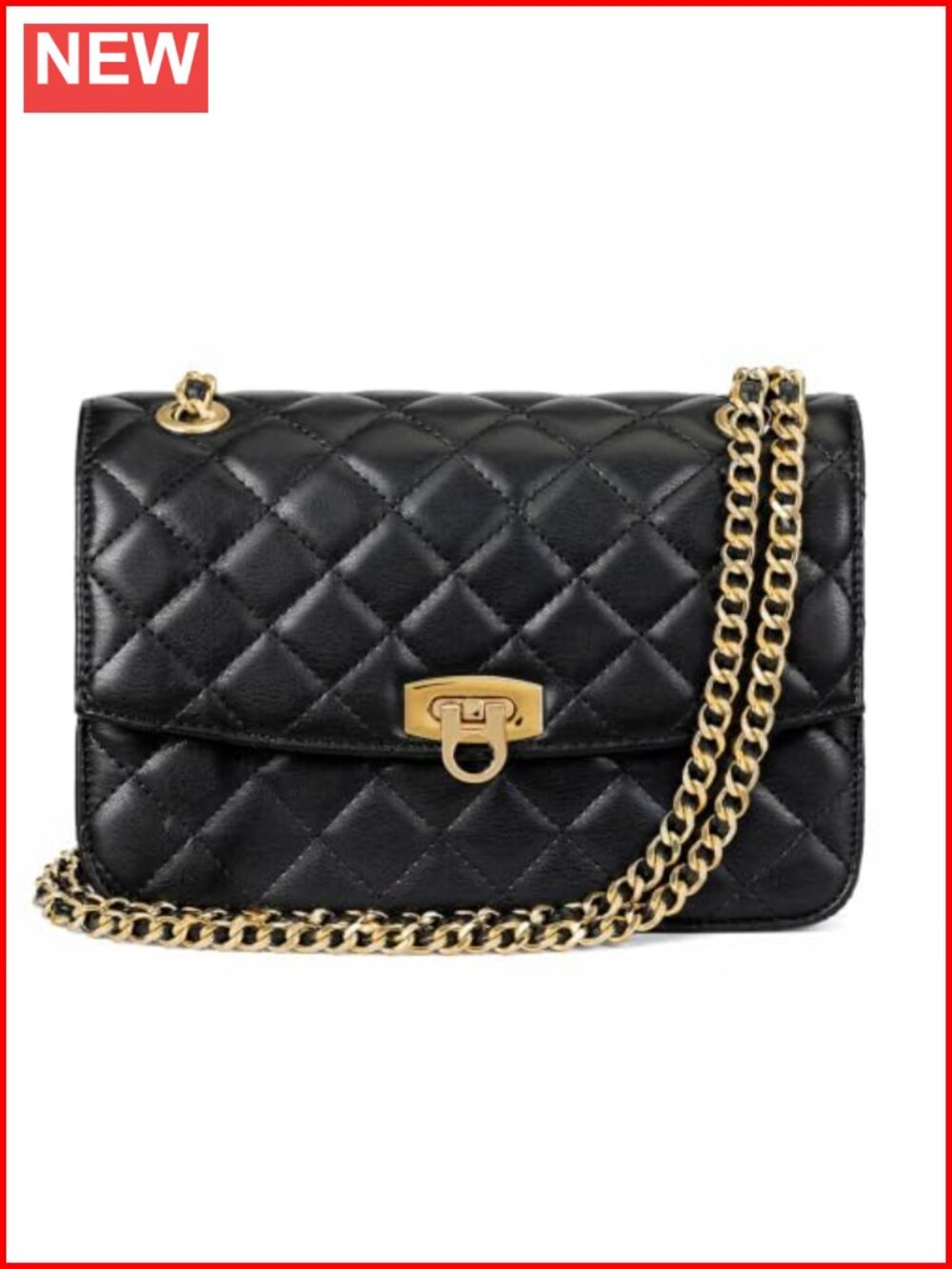 Quilted Vegan Leather Crossbody Bag with Chain Strap Small Purse